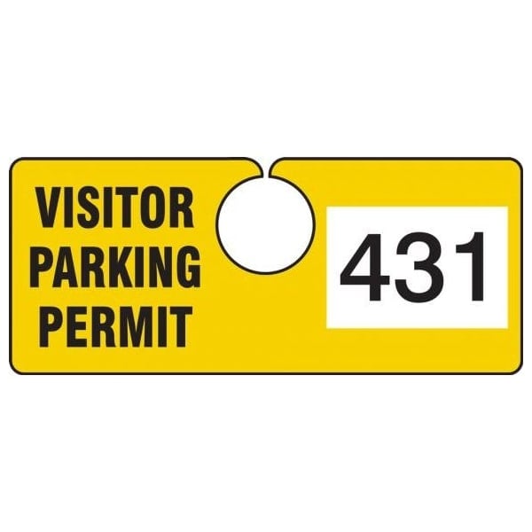 Accuform Parking Permit Tag, VISITOR PARKING PERMIT Numbered 600-699, Yellow, 2in x 4.75in, 100PK TNT431YLG - main